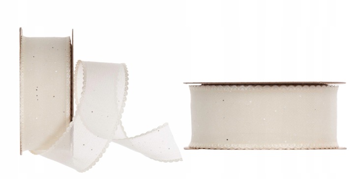 Wstążka Szyfon Tiul Brokat Rąbek 3,8 Cm X 10Y 9,14 M Cream Kremowa