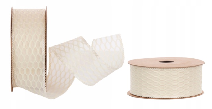 Wstążka Szyfon Plaster Miodu 3,8 Cm X 10Y 9,14 M Cream Kremowa