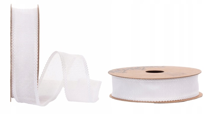 Wstążka Szyfon Tiul Brokat Rąbek 2,5 Cm X 10Y 9,14 M White Biała