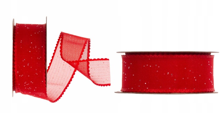 Wstążka Szyfon Tiul Brokat Rąbek 3,8 Cm X 10Y 9,14 M Red Czerwona