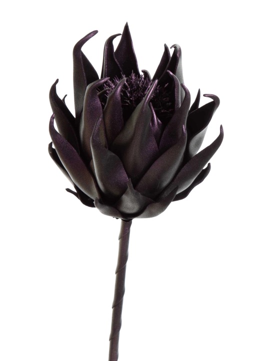 Protea Fioletowa Metaliczna Pianka Gałązka Kwiaty Sztuczne 59 Cm