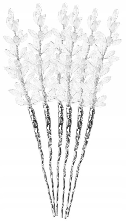 6X Gałązka Kryształki Srebrna Pik 26 Cm