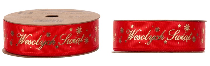 Ryps "Wesołych Świąt" 2,5 Cm 20Y Red/Gold 18,2 M