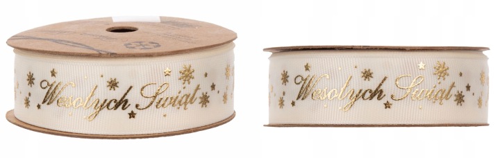 Ryps "Wesołych Świąt" 2,5 Cm 20Y Cream/Gold 18,2 M