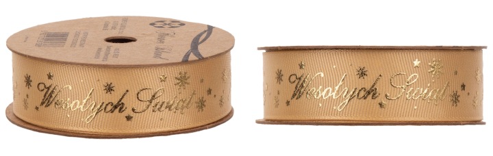 Ryps "Wesołych Świąt" 2,5 Cm 20Y Gold/Gold 18,2 M