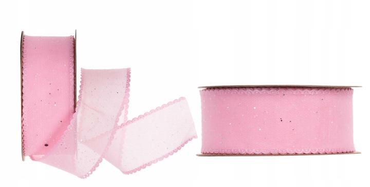 Wstążka Szyfon Tiul Brokat Rąbek 3,8 Cm X 10Y 9,14 M Pink Różowa