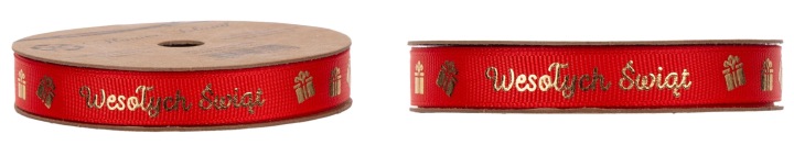 Ryps "Wesołych Świąt" 1,2 Cm 20Y Red/Gold 18,2 M