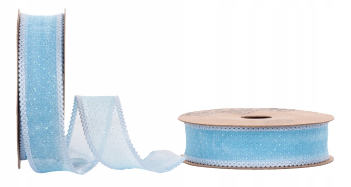Wstążka Szyfon Tiul Brokat Rąbek 2,5 Cm X 10Y 9,14 M Blue Niebieska