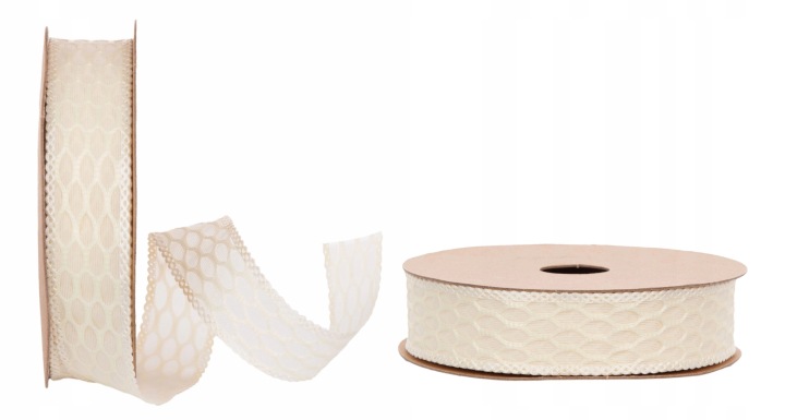 Wstążka Szyfon Plaster Miodu 2,5 Cm X 10Y 9,14 M Cream Kremowa