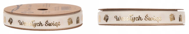 Ryps "Wesołych Świąt" 1,2 Cm 20Y Cream/Gold 18,2 M